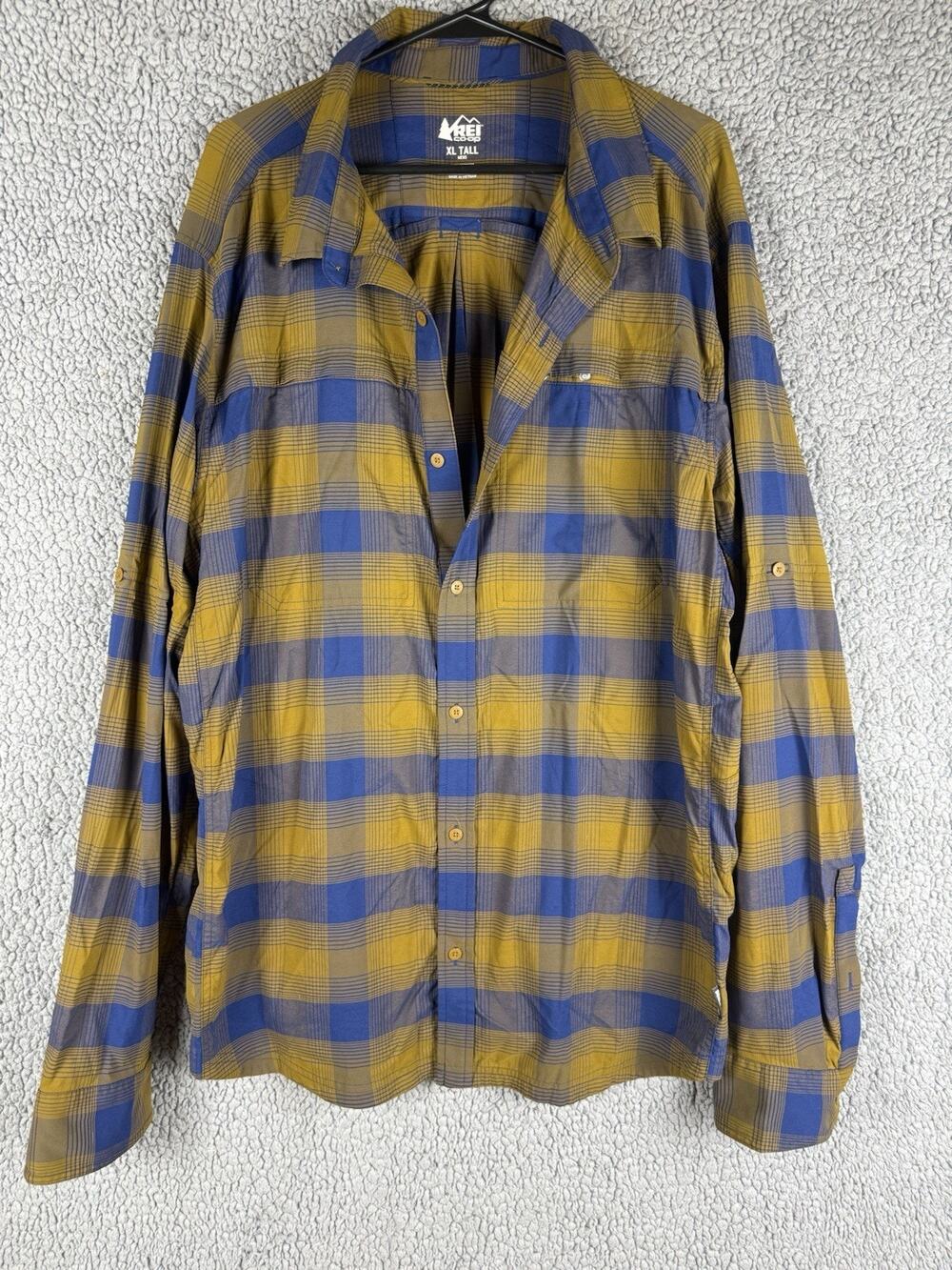 REI Co-op Shirt Men XL Tall Stretch Long Sleeve Button Up Vented Quick Dry Plaid